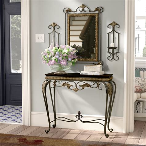 Brown2pc entry way console table & mirror set brown metal frametable features glass top and moon shaped legs.item is designed to be practical in use and to beautify your home decor.matching dining set and coffee table set. Alcott Hill Byrd 4 Piece Console Table and Mirror Set ...