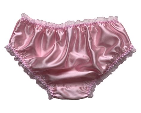 Baby Pink Satin Frilly Lace Trim Sissy Panties Knicker Underwear Briefs