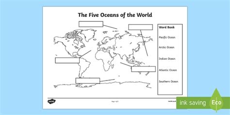 Oceans Map Labelling Activity Teacher Made