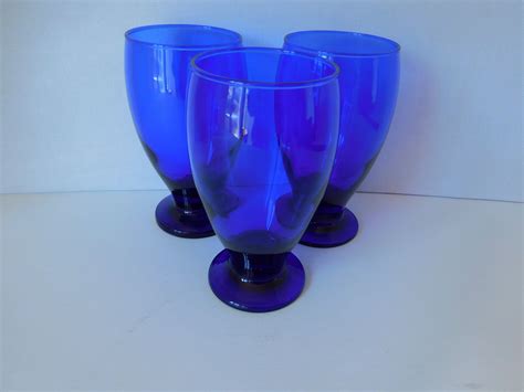 Vintage Footed Cobalt Blue Ice Tea Drinking Glasses Set Of Etsy
