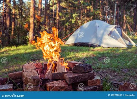 Camping Fire Sleeping Tent Stock Photo Image Of Exploration