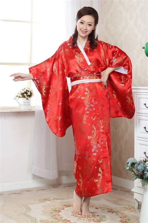 Aliexpress Com Buy Vintage Red Japanese Traditional Women S Silk Kimono Printed Yukata Bath