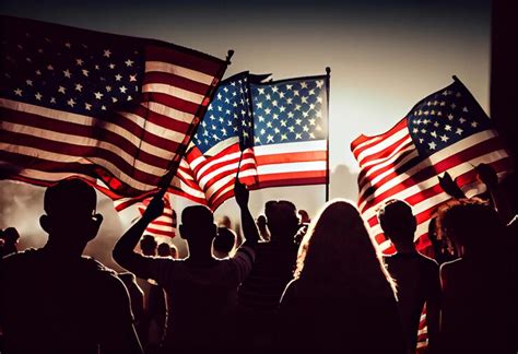 Premium Ai Image Group Of People Waving American Flags In Back Lit