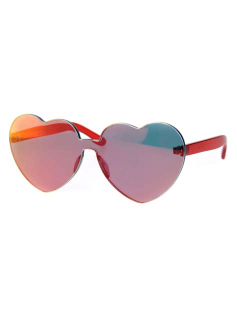 womens color mirror lens panel shield heart shape retro plastic sunglasses red