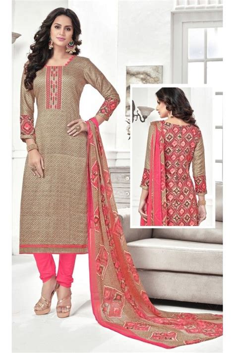 traditional wear beige cotton satin salwar suit 21851 churidar salwar kameez salwar neck