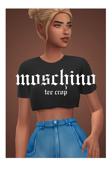 Moschino Tee Crop Patreon Maxis Match Sims 4 Clothing Sims 4