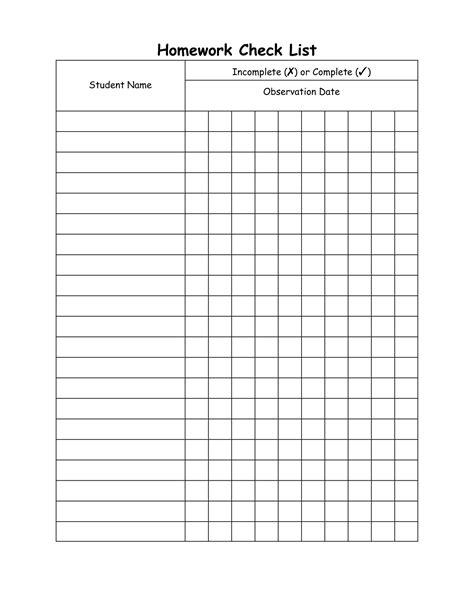 Printable Blank Student Checklist Template Diamond Valey Library