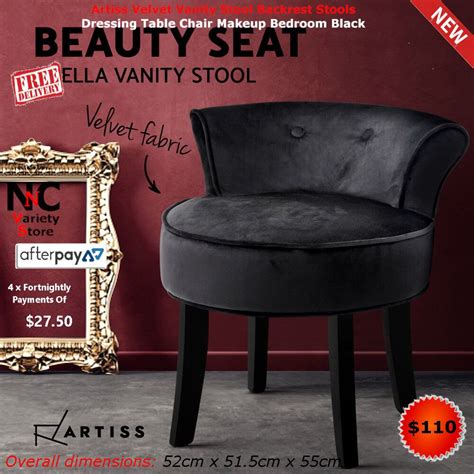 Overview spacious seat available in white, black. Artiss Velvet Vanity Stool Backrest Stools Dressing Table ...