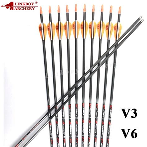 Linkboy Archery 6pcs Carbon Arrows V3 V6 Spine350 900 Id42mm 30 80gr