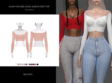 Slinky Ruched Long Sleeve Crop Top Sims 4 Clothing Sims 4 Sims 4