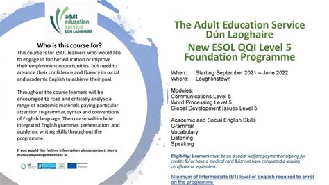 New Esol Qqi Level 5 Foundation Programme Loughlinstown Adult