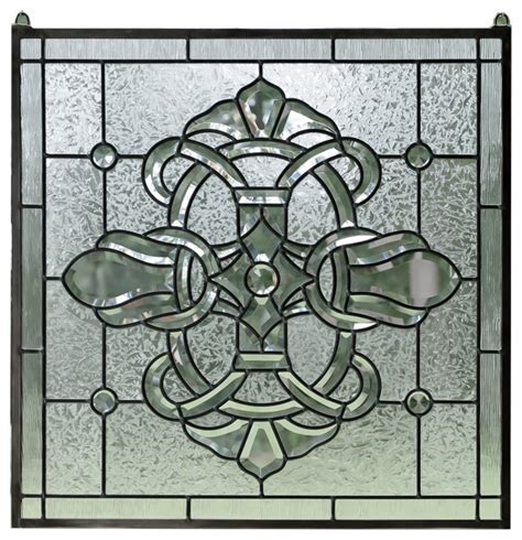 All Clear Stained Glass Beveled Window Panel 24 X 24 Victorian