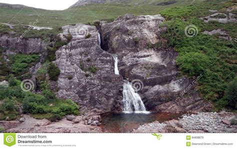 Mountain Waterfall Scenery Along The A82 In Scotland Stock