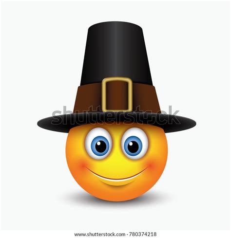 Cute Thanksgiving Emoticon Wearing Pilgrim Hat Stock Vector Royalty
