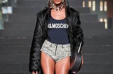 bodysuit smalls joan booty sported shorts moschino fashion popsugar runway