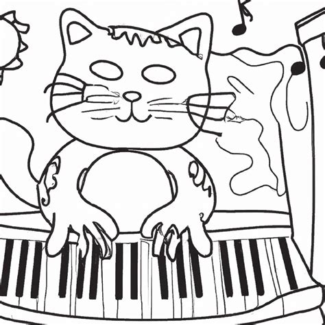 7 Desenhos De Gato Tocando Piano Para Colorir