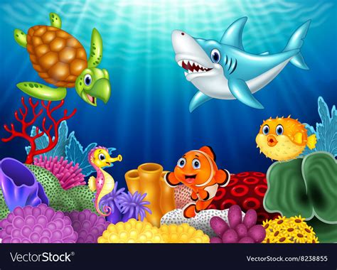 Cartoon Tropical Fish And Beautiful Underwater Vector Image