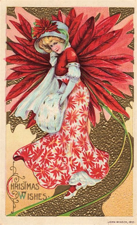 Free Victorian Clip Art Christmas Girl With Pointsettia