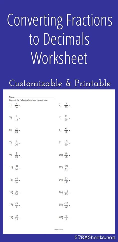 Fractions To Decimals Made Easy Printable Worksheet For Practice