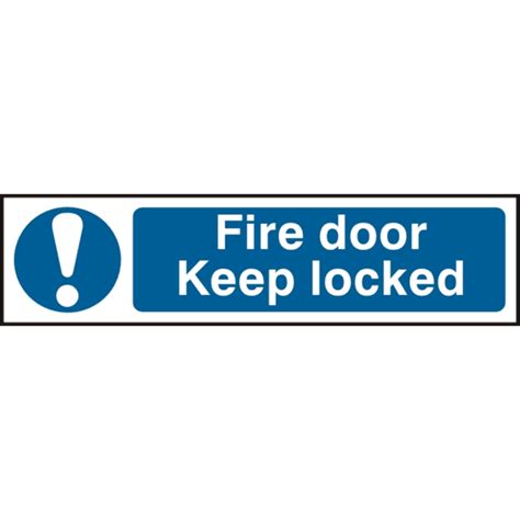 Fire Door Keep Locked Sign Self Adhesive Semi Rigid Pvc 200mm X 50mm