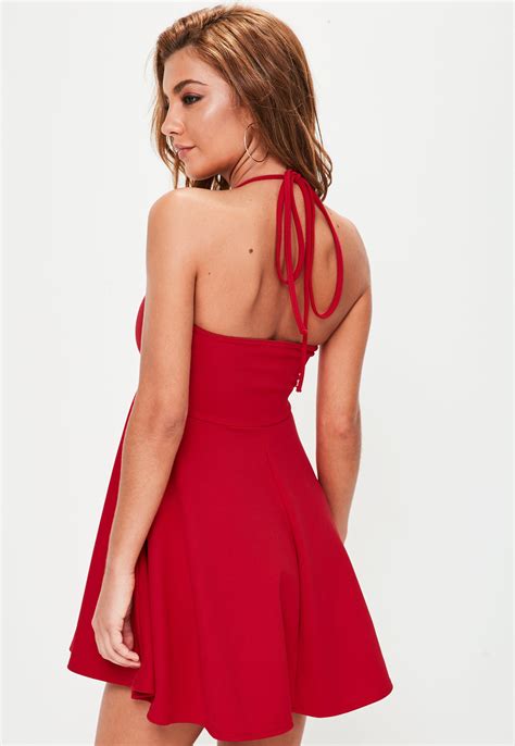 Lyst Missguided Red Halterneck Skater Dress In Red