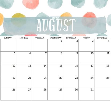 Cute August 2018 Calendar Printable Free Printable Calendar Templates