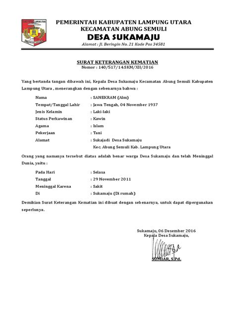 2 contoh surat penawaran kerjasama bidang kesehatan… 3 contoh surat niaga atau surat surat (1) job application letter (1) jual beli mobil (2) jual beli motor (3) jual beli tanah (3) judul makalah (1) judul manajemen sdm (1) judul penelitian (2). Surat Keterangan Kematian Dari Rumah Sakit - Kumpulan ...