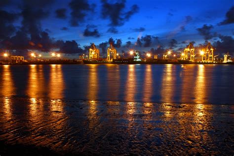 Night View Of Chittagong Port And Kurnofuly River Chittagong Port And