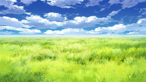 Anime Scenery Nature Grass Field White Clouds Blue Sky Hd Anime Girl Wallpapers Hd Wallpapers