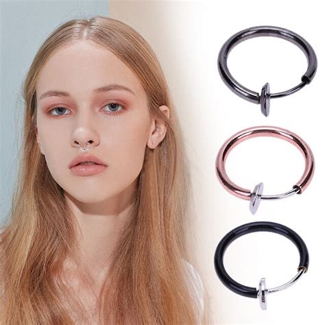 1pcs Alloy Women Invisible Without Pierced Hoops Clip On Fake Nose Lip
