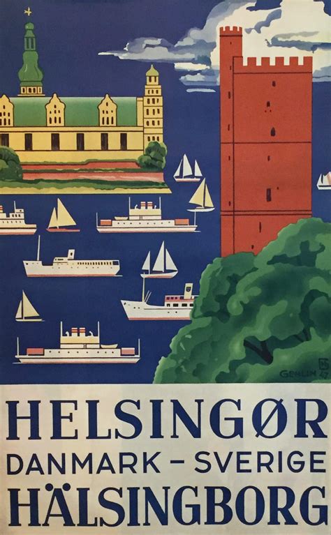 1947 Vintage Denmark Sweden Travel Poster Chairish