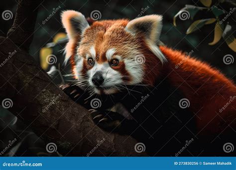 A Cute And Cuddly Red Panda Snuggled Up In A Tree Showing Off Its Cute