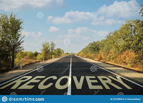 Start To Live Without Alcohol Addiction Word Recovery On Asphalt Highway Stock Image Image Of