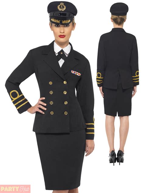 Ladies Navy Officer Costume Adult 40s Sailor Fancy Dress Women Outfit