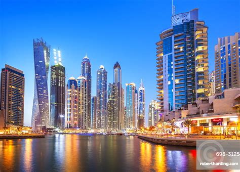 Dubai Marina Skyline At Night Stock Photo