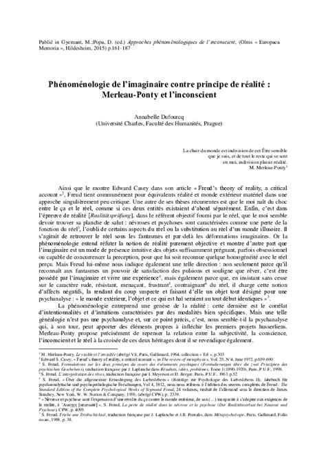 Pdf Phénoménologie De Limaginaire Contre Principe De Réalité Merleau Ponty Et Linconscient