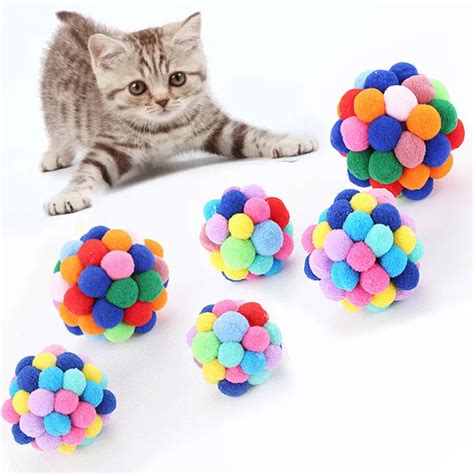 1pcs Pet Cat Toys Colorful Plush Ball With Sound Funny Treats Ball For