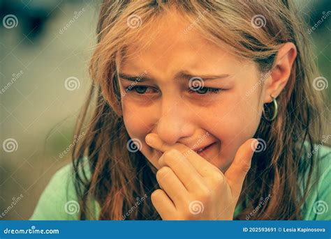 Closeup Portrait Of Young Crying Girl With Tears Stock Image Image Of