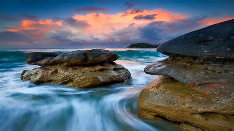 Hd Clouds Landscapes Nature Beach Rocks Shore Hdr Photography Skyscapes Widescreen Wallpaper