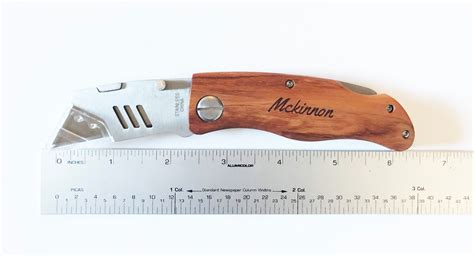 Personalized Engraved Folding Utility Knife With Wood Handle Etsy