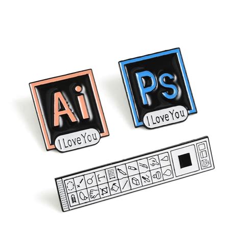 Adobe Illustrator Photoshop Enamel Pins I Love You Brooches Badge Ai Ps