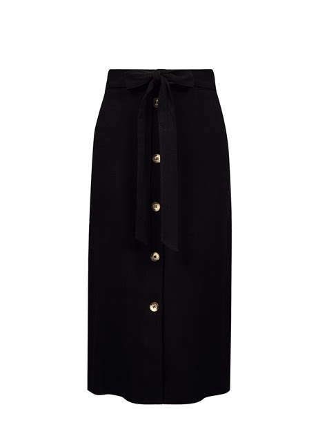 Black Button Midi Skirt With Linen Dorothy Perkins Button Midi