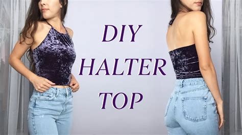 Diy Halter Crop Top Upcycled From Thrifted T Shirt Youtube