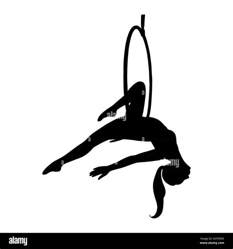 Aerial Female Gymnast Silhouette In Hoop Aerial Gymnastics Stunt