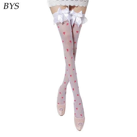 Summer Sexy Women Non Slip Silicone Stockings Sheer Heart Lace Tighs