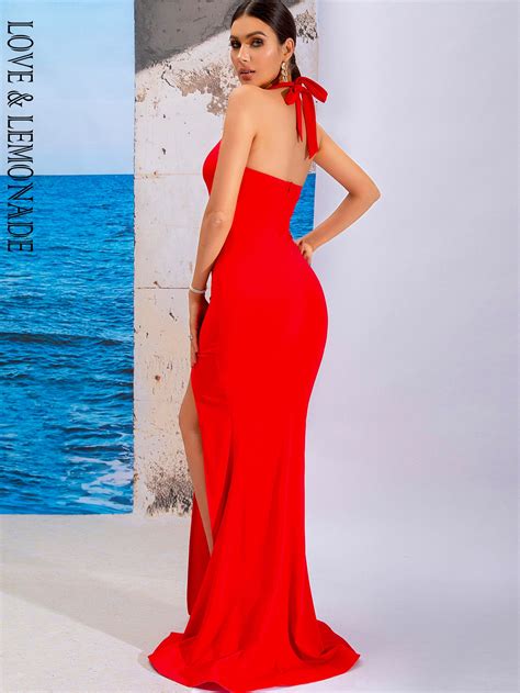 Sexy Red Tube Top Halter Hollow Sleeveless Corset Slit A Line Party Maxi Dress Lm84296
