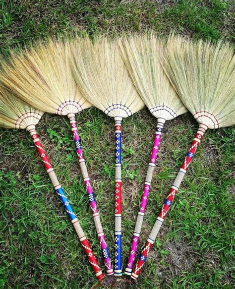 37 38 Inch Thai Traditional Grass Broom Lanna Style Bamboo Cover Woven