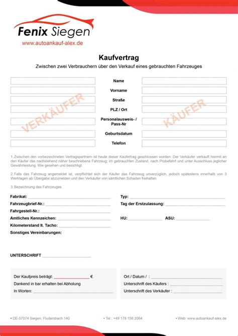 Kaufvertrag Auto Zum Ausdrucken