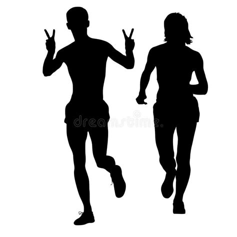 Set Of Silhouettes Runners On Sprint Men And Woman Stock Vector