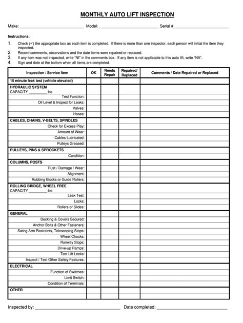 Printable Equipment Inspection Checklist Template Printable Templates